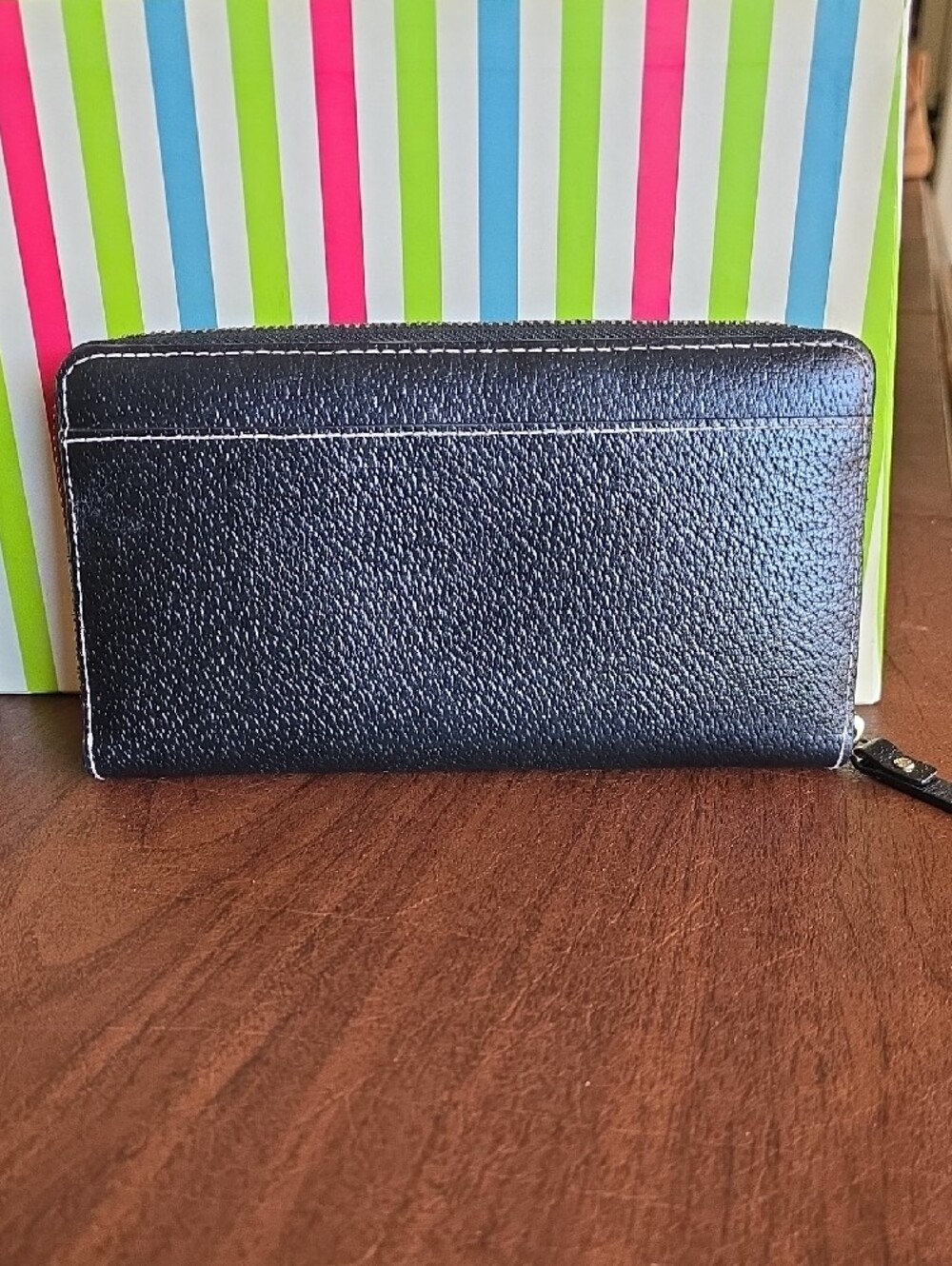 kate spade Black Pebbled Leather Zip Around Wallet with Gold Studs - Picture 3 of 16